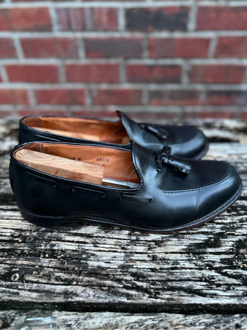 Lands' End Sz 10.5W Black Leather Tassel Slip-On Dress Loafers Made in USA X1
